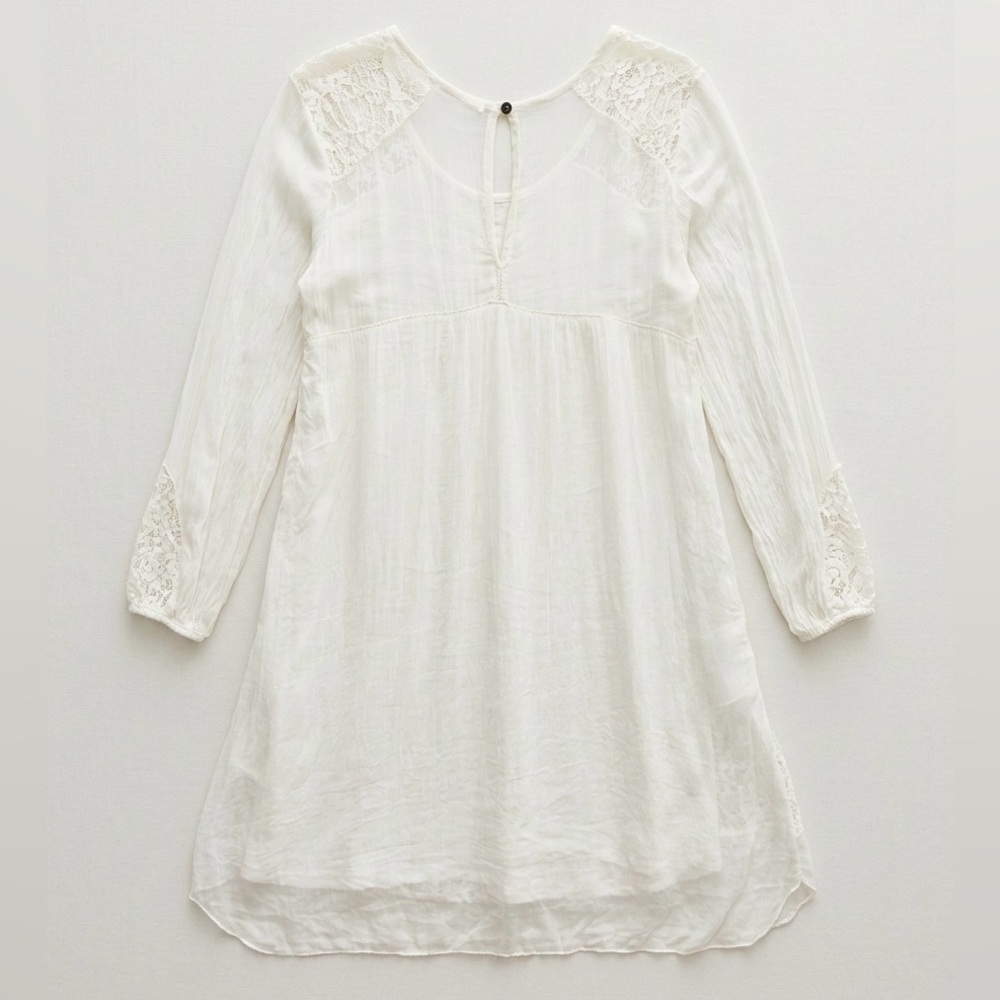 LINE Italy Romantic White Lace & Silk Pleated Midi Dress - Long Sleeve - Picture 3 of 5